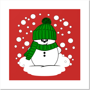 Cheeky Christmas Snowman with Green Hat and Scarf Posters and Art